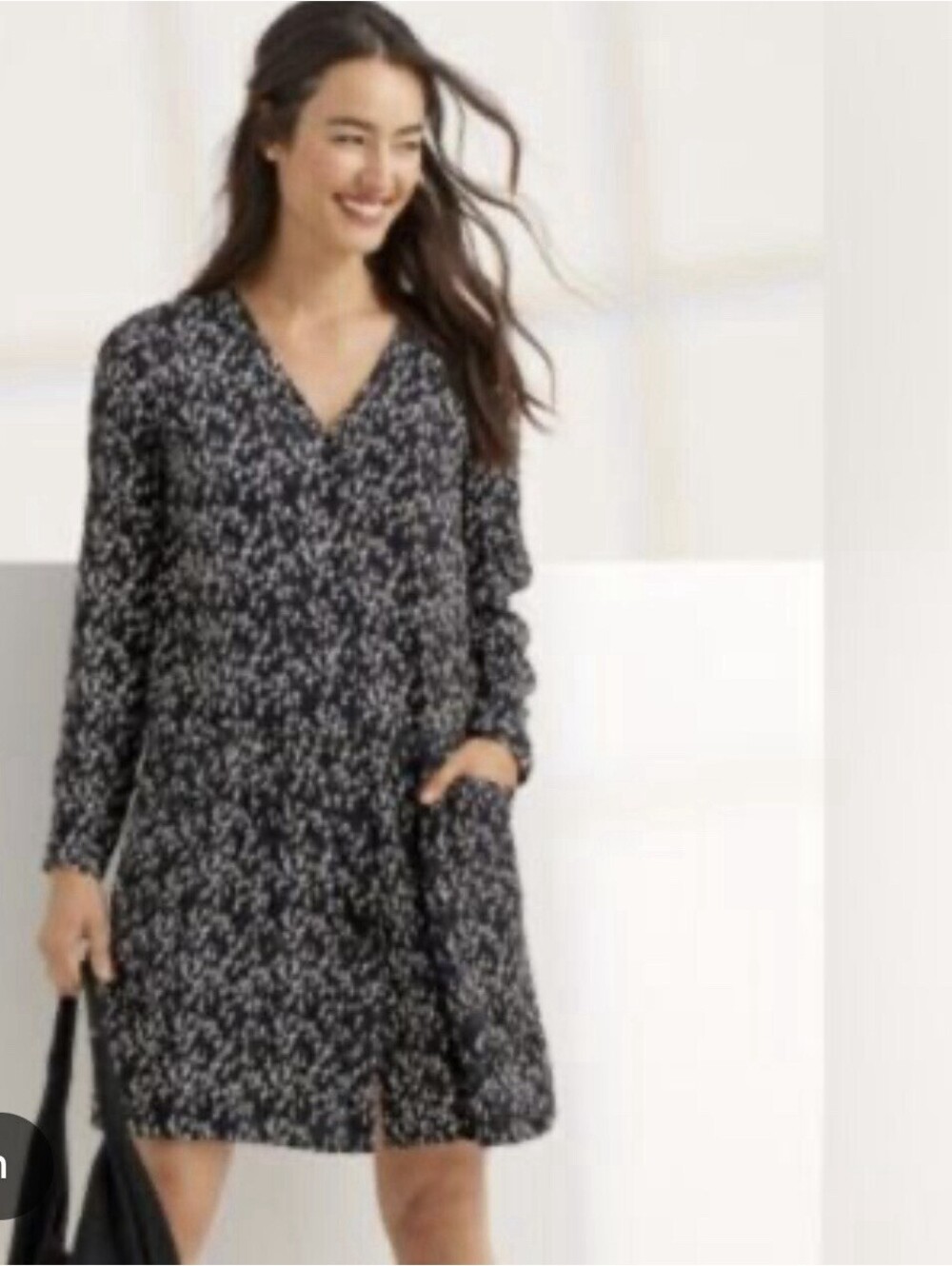 Garnet Hill Dropwaist Button-Up Dress Black Pockets Shift Size 18 NWOT New